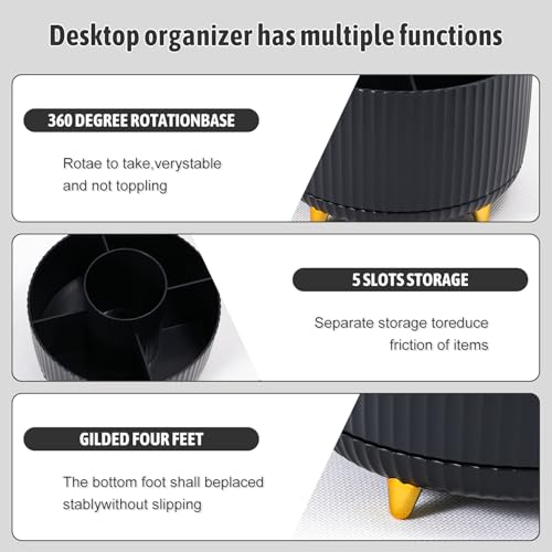 Gawsey Black Desk Organizers and Accessories with Desk Organizer 360° Rotating Pen Holder and Office Supplies, Cute Stationery Supplies Set - color: A Black