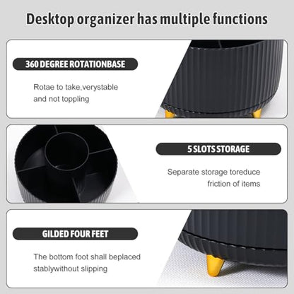 Gawsey Black Desk Organizers and Accessories with Desk Organizer 360° Rotating Pen Holder and Office Supplies, Cute Stationery Supplies Set - color: A Black
