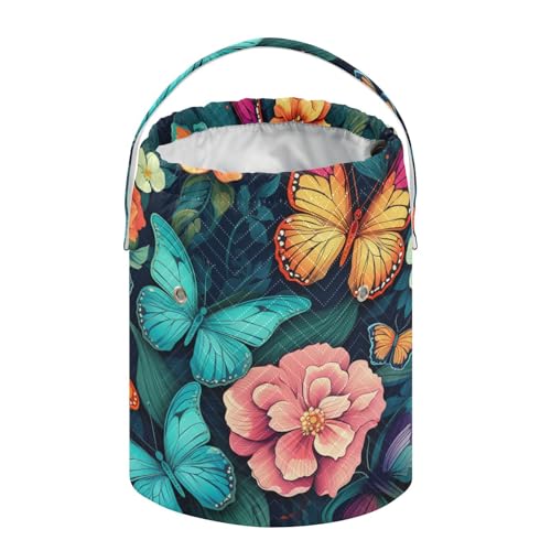 Blue Butterfly Flowers Yarn Bag Small Crochet Bag Drawstring Yarn Storage Organizer Knitting Project Bags Potable Yarn Holder with Holes Handle Crocheting Needles Knitting Accessories - color: Blue Butterfly Flowers
