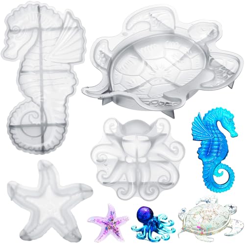 Qinyoung 4 Pcs Ocean Theme Resin Molds 3D Silicone Epoxy Resin