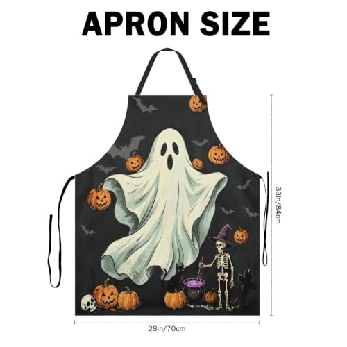 Halloween Aprons Ghost Bat Jack-O-Lantern Kitchen Apron with 2 Pockets Waterprrof Cooking Apron with Adjustable Neck Strap for Baking Crafting Gardening - color: Halloween-ghost