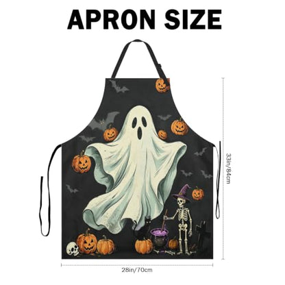 Halloween Aprons Ghost Bat Jack-O-Lantern Kitchen Apron with 2 Pockets Waterprrof Cooking Apron with Adjustable Neck Strap for Baking Crafting Gardening - color: Halloween-ghost