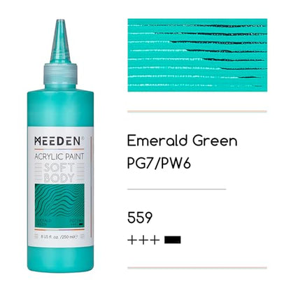MEEDEN Soft Body Acrylic Paint: Emerald Green Matte Finish 250ml/8.45oz | Bulk Acrylic Colors in Ergonomic Bottle - Fluid Flow Art Paints for Artists Canvas Painting - color: Emerald Green