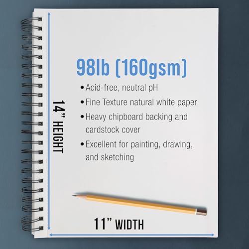 U.S. Art Supply 11"x14" Mixed Media Sketchbook, 2 Pack (60 Sheets) - size: 11-x-14-inch