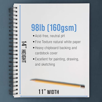 U.S. Art Supply 11"x14" Mixed Media Sketchbook, 2 Pack (60 Sheets) - size: 11-x-14-inch