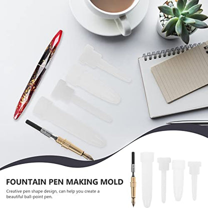 EXCEART Fountain Pen Mold Set Silicone Pen Mold for Epoxy Resin DIY 4-piece Casting Kit with Brass Nib and Ink for Calligraphy Fountain Making 3.93 X 0.98 X 0.98 in