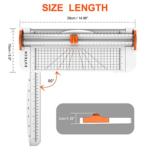 Evteck Paper Cutter 12 Inch Paper Trimmer Slider Crafting Scrapbooking Supplies for A4 Vinyl Photo Cardstock with Security Blade and Foldable Ruler - color: White