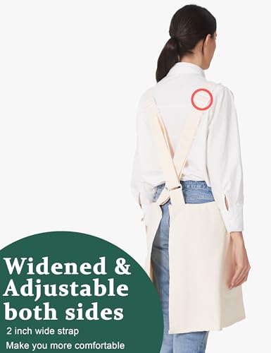 Cozy Adjustable Cross Back Aprons for Women with Pockets Cotton Linen Cooking Kitchen Baking - color: Creamy White