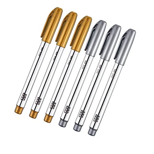 Gersoniel 6 Pack Gold and Silver Metallic Marker Pen, Permanent Paint Pen | 1.5mm Fine Point Tip, Metallic Paint Pen, for Christmas DIY Crafts Painting Paper Cards Writing Signature Lettering - size: 1 Count (Pack of 6)
