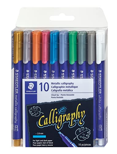 Staedtler metallic calligraphy markers, 10 metallic colours for light and dark paper, 8325 TB10