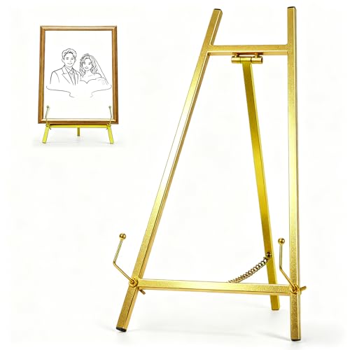 16.5" Metal Easel Stand for Sign – Elegant Table Top Easel for Display, Heavy Duty Tabletop Picture Easel Stand for Wedding Sign, Picture Frame, and Art (Gold) - color: Gold, size: 16.5 Inch