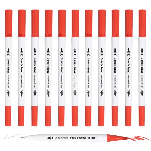 PATIKIL 12Pack Dual Brush Markers, Bright Red Watercolor Fine and Brush Tips Pens Colored Marker Calligraphy Coloring Art Supplies Set for Coloring Book Illustration Sketching Journaling - color: Bright Red