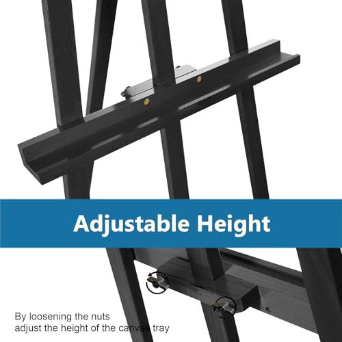 A-Frame Wooden Display Easel, Lyre Beechwood Studio Easel Stand, Black | Adjustable Holding Canvas Up to 90", Inclinable Artist Floor Painting Easel for Artwork Painting - color: Black