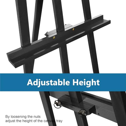 A-Frame Wooden Display Easel, Lyre Beechwood Studio Easel Stand, Black | Adjustable Holding Canvas Up to 90", Inclinable Artist Floor Painting Easel for Artwork Painting - color: Black