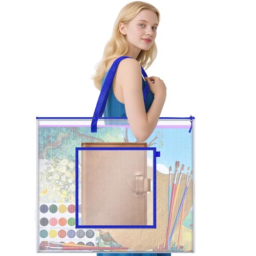 AKAYOK Large Poster Storage Bag, 25" x 19" Art Portfolio Bag with Pocket for Poster, Cutting Mats, Scrapbook, Keepsake - Waterproof Art Bag for Classroom Home Office Outdoor - color: 25" x 19"-Blue
