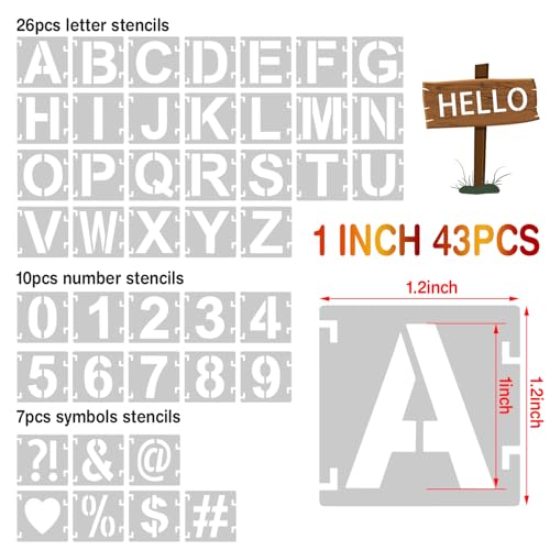 1 Inch Letter Stencils,43Pcs Reusable Letter Stencils for Painting - size: 1 inch