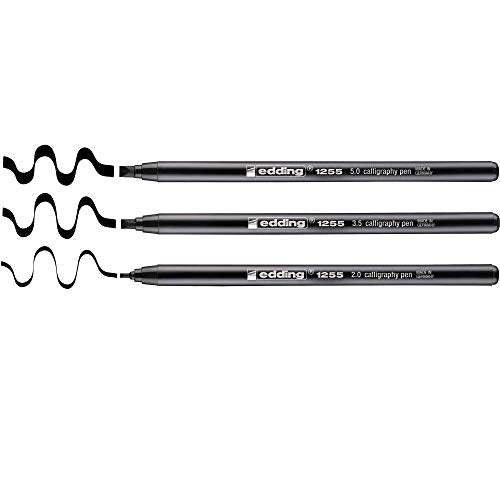 edding 1255 Calligraphy Pen - Black - 3 pens - Calligraphy Nib 2-5 mm - Fibre pens for Paper, Wood, Terracotta, Canvas - Hand Lettering, Bullet journals, Thank You Cards, Calligraphy Books - color: 17: Set of 3 - Black
