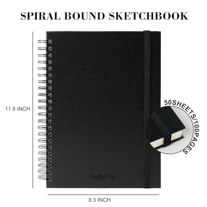 CuppaClip Sketch Book Hardcover Drawing Pad 300GSM Acid-Free Paper Spiral Bound Sketchbook 50 Sheets/100 Pages Art Supplies (Spiral Binding, 8.3x11.8in) - color: Spiral binding, size: 8.3x11.8in
