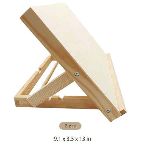 2 Pcs Wooden Tabletop Easels, 9.1 x 3.5 x 13 in Portable Drafting Board for Desk Painting, Drawing, Reading, and Display, Wood Color