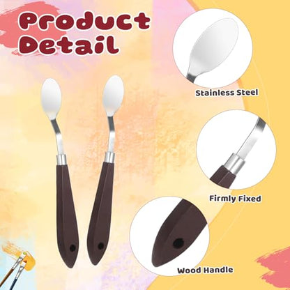 2 Pcs No.20 Palette Knife, 22mm Width Pallet Paint Spatula Stainless Steel Oval Art Spatula with Wood Handle Metal Paint Pallet Knife for Acrylic Painting Oil Canvas Mixing Spreading Cake Decorating