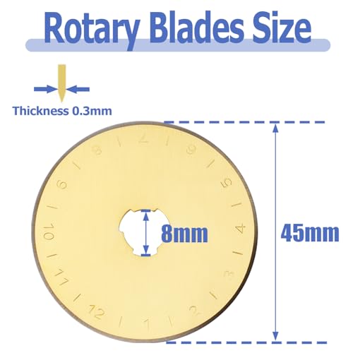 Mesee 10 Pieces Titanium Coated Rotary Cutter Blade Set 45mm Replacement Rotary Blades Round Cutting Blades Refill Accessory for Quilting Scrapbooking Sewing Fabric Paper Arts Crafts