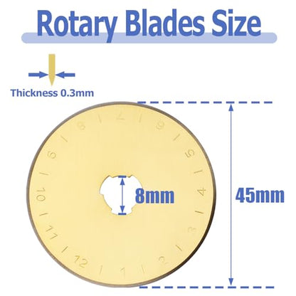 Mesee 10 Pieces Titanium Coated Rotary Cutter Blade Set 45mm Replacement Rotary Blades Round Cutting Blades Refill Accessory for Quilting Scrapbooking Sewing Fabric Paper Arts Crafts