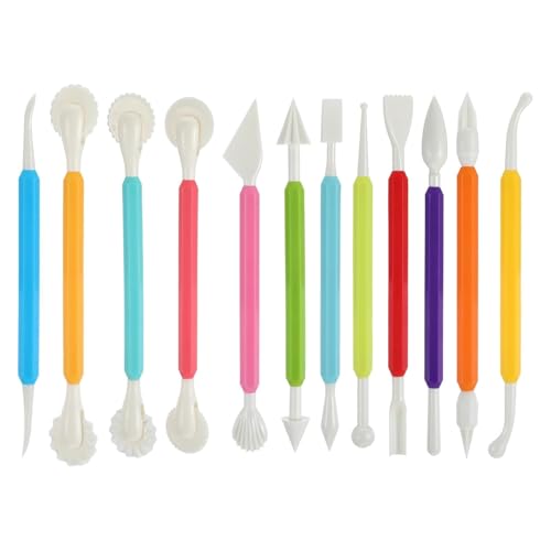 12pcs Cake Gummy Shaping Beginner Carving Supplies Decoration Carving Paste Ceramic Double Head Carving Tools, Used for Polymer, air Dried Clay, Modeling, Shaping, Cake Decoration - color: Mixcolor3