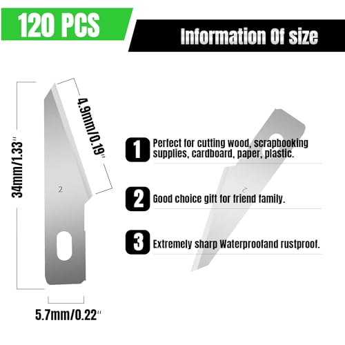 120 Pcs Exacto Knife Blades, #2 High Carbon Steel Hobby Knife Blade Refills Hobby Knife Replacement Blades for Craft, Scrapbooking, Stencil - size: #2