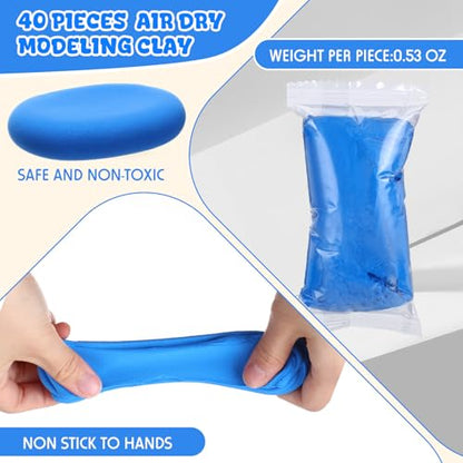 VioraWhite 40 Pcs 21 oz Air Dry Clay Bulk Modeling Clay,Blue | Ultra Lightweight Foam Modeling Clay for Kids Adults, DIY Crafts Party Arts, School Project Gifts Supplies - color: Blue