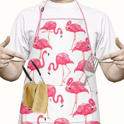 Apron with 2 Pockets,Kitchen Chef Artist Aprons for Cooking Gardening Baking Painting, Waterproof Apron 33" x 27" - color: Flamingo