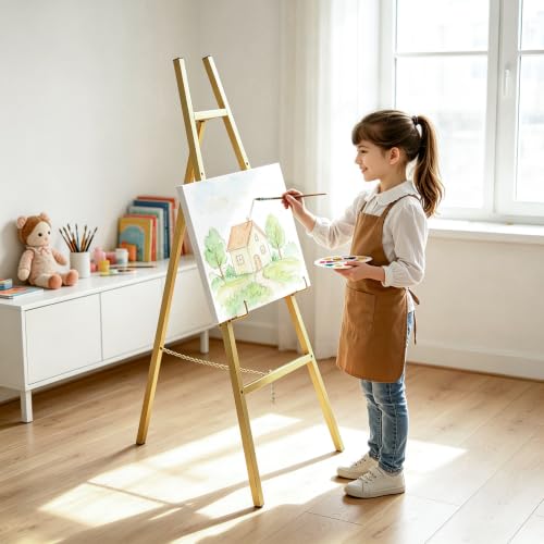 47" Gold Easel Stand for Sign, Large Heavy Duty Metal Display, 4-Tier | Sturdy Art Easel with Adjustable Chain & Non-Slip Feet for Wedding, Painting, Party, Posters, Commercial, Foldable - color: Gold