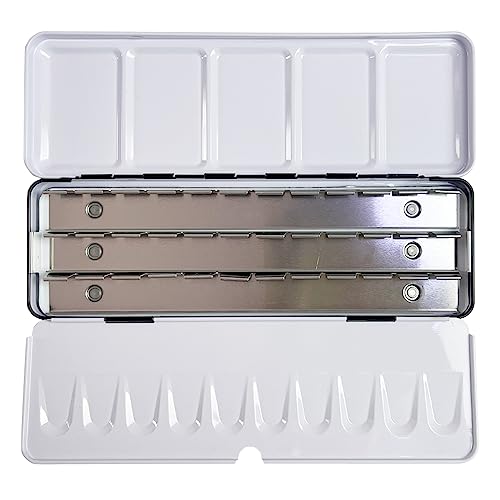 Empty Watercolor Tin Palette for Holding 36 Half Pans or 21 Full Pans | Medium Metal Watercolor Palette, Folding Paint Tray with Lid, Paint Refills, Color Mixing, Art Painting, For Artists Travel - style: Empty Tin Box (36)