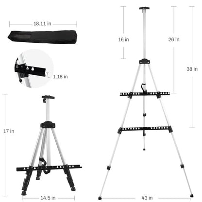 NS JYMB Easel Stand for Sign and Painting, 17-66 Inch Adjustable, Silver | Portable metal tripod easel for display stand, canvas holder, floor, poster board, wedding signs and travel use - style: 66Silver 1pack