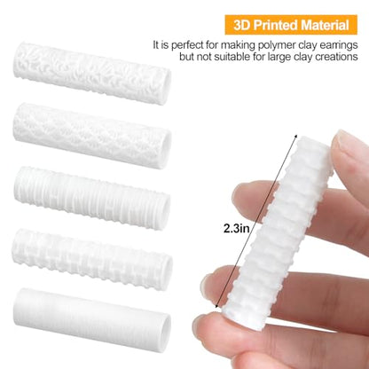 Polymer Clay Texture Roller, 5-Pack for Cutters & Sheets | Polymer clay texture roller, 5 small rollers for texture sheets, compatible clay cutters, ideal DIY crafts & jewelry