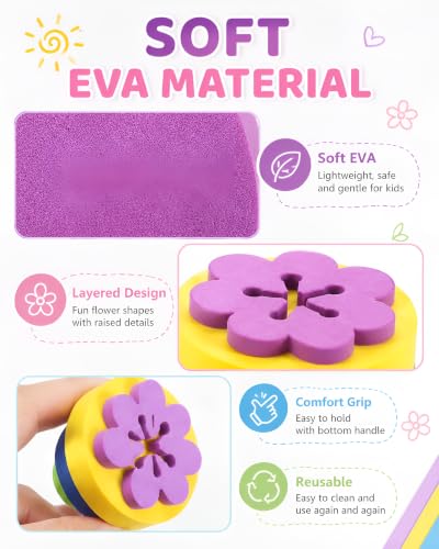 NUOBESTY 6 Pack EVA Sponge Painting Stampers, Flower Shapes for Kids - size: 6.00X6.00X2.50CM