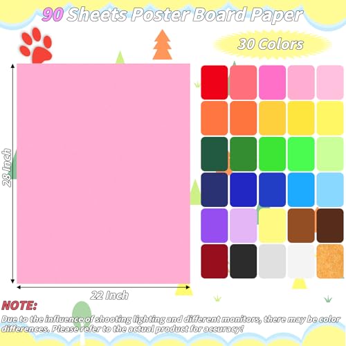 90 Pack 14 x 18 in Colored Poster Board 30 Assorted Color Posterboard Paper Bulk 250 GSM Thickness Cardstock Blank Smart Vision Poster Paper for School Drawing Craft Projects DIY Display Supplies - color: 30 colors, size: 14 x 18 in-90 sheets