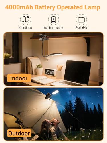 Clip on Light,9 Brightness+5 Color Rechargeable Lamp,48 LED Small Desk Lamp - color: Black