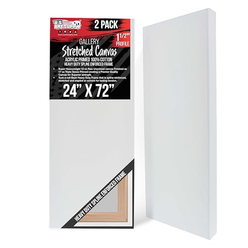 U.S. Art Supply 24"x72" Stretched Canvas for Painting, Gallery Depth 2-Pack - size: 24" x 72"