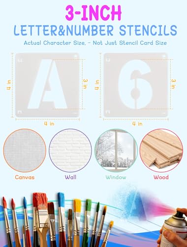 72 Pcs True 3 Inch Letter & Number Stencils - 2 Full Craft Stencil Sets | Reusable Alphabet Templates Interlocking Stencils(A-Z & 0-9) for Painting on Wood, Wall, Fabric, Rock, Sign, Craft Projects