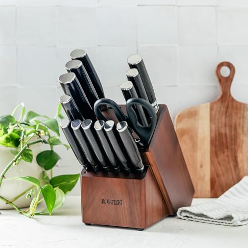 Yatoshi 15 Piece Knife Block Set - Pro Kitchen Knife Set Ultra Sharp High Carbon Stainless Steel with Ergonomic Handle, New - color: Acacia, size: 15-Piece