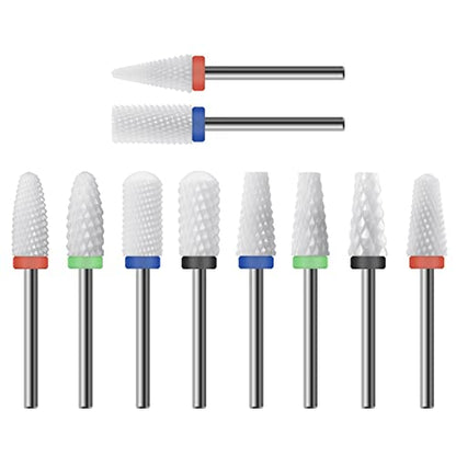 Ceramic Nail Drill Bit 10Pcs-3/32 Nail Drill Bits for Acrylic Nails,Professional Electric Nail Drill for Crystal Nail Extension Nail Removal,The Short Handle Does Not Shake. - size: Combo 01