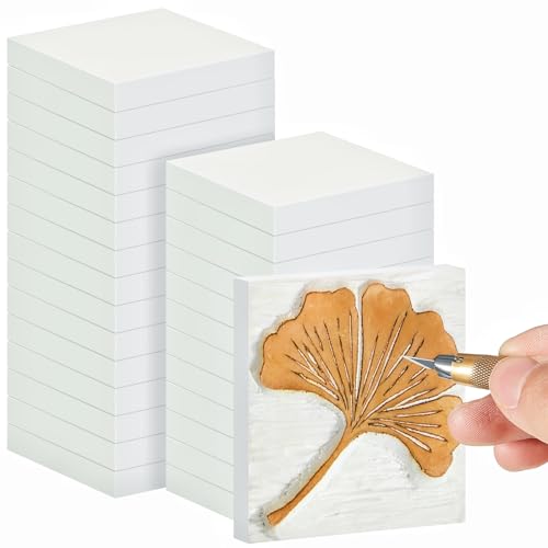 Frienda 24 Pcs 2" X 2" Rubber Carving Blocks Linoleum Blocks for Printmaking, Stamp Making, DIY Crafting, Scrapbook, Painting, Soft and Easy to Carve (White) - color: White