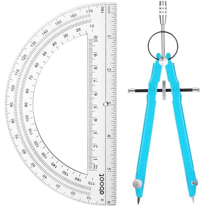EBOOT Student Geometry Math Set, Metal Drawing Compass and 6 Inch Clear Swing Arm Protractors 180 Degree Math Protractor(Sky Blue) - color: Sky Blue