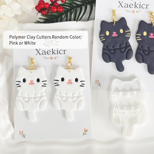 Xaekicr Black Cat Polymer Clay Cutters for Earrings – Cute Animal Clay Cutters for Polymer Clay Jewelry Making – Clay Tools & Earring Molds for DIY Crafts - color: P color