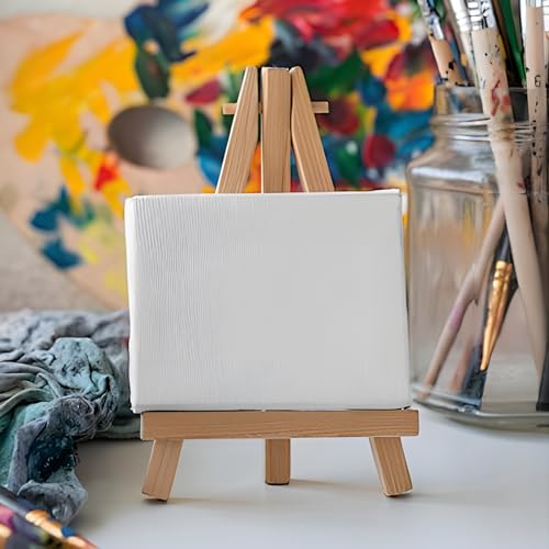 Mini Wood Easel Stand, 5 Inch, 12 Pack | Tripod Easel Stand, For Holding Small Canvases, For Photos, For Business Cards