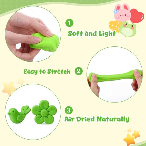 VioraWhite 40 Pcs 21 oz Air Dry Clay Bulk Modeling Clay,Green | Ultra Lightweight Foam Modeling Clay for Kids Adults, DIY Crafts Party Arts, School Project Gifts Supplies - color: Green