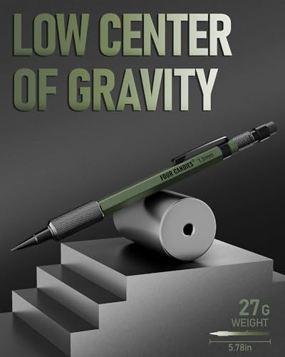 Four Candies 1.3mm Metal Mechanical Pencil Set with 72 Lead Refills, 3-Pack | Weatherproof Body, Heavy Duty, 3 Erasers, 16 Eraser Refills, Storage Case for Outdoor Construction Woodworking Marking - size: 3-Pack, style: Olive Green
