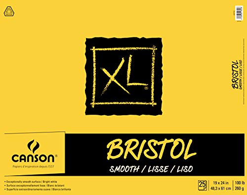 Canson XL Series Bristol Pad, Heavyweight Paper for Ink, Marker or Pencil, Smooth Finish, Fold Over, 100 Pound, 19 x 24 Inch, Bright White, 25 Sheets - size: 19x24, style: Bristol, Smooth
