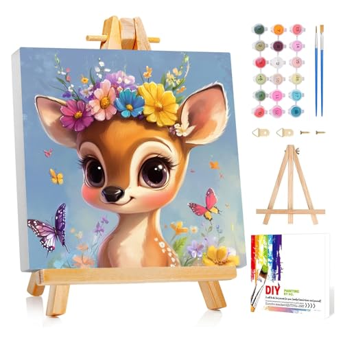 Reivworl Deer Paint by Numbers Kit for Kids with Frame 8×8 inch | Deer Paint by Number for Kids Age 6-8-12, Acrylic Paint by Numbers for Gifts and Decor - color: Style-6, size: 8×8inch