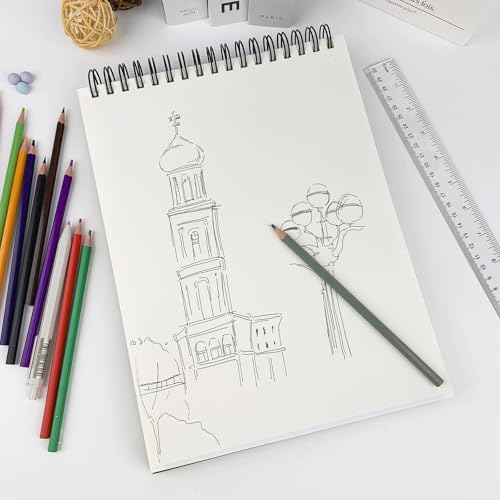 DSTELIN 9x12 Inch Artistic Sketchbook, Top Spiral Bound, 100gsm Sketch Paper, Dark Brown Hard Cover, 100 Sheets for Drawing and Painting